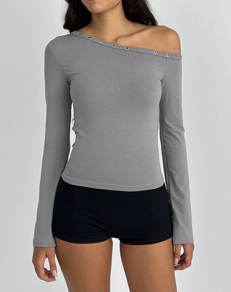 Image of Noraba One Shoulder Top in Grey with Eyelets