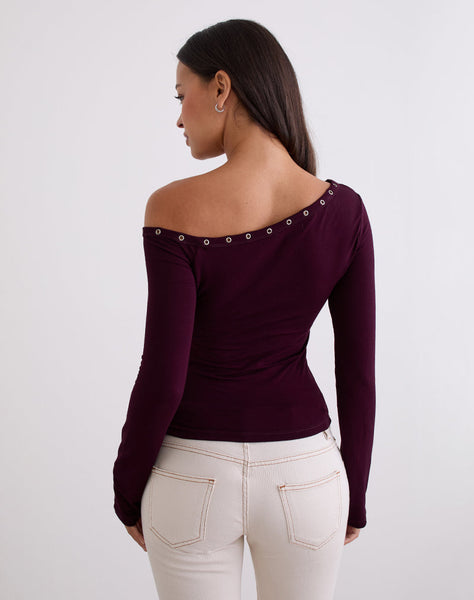 Image of Noraba One Shoulder Top in Red Wood with Eyelets