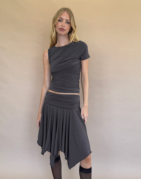 Image of Norali Waterfall Midi Skirt in Grey