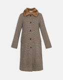Image of Norciel Longline Coat in Check Brown with Fur Collar