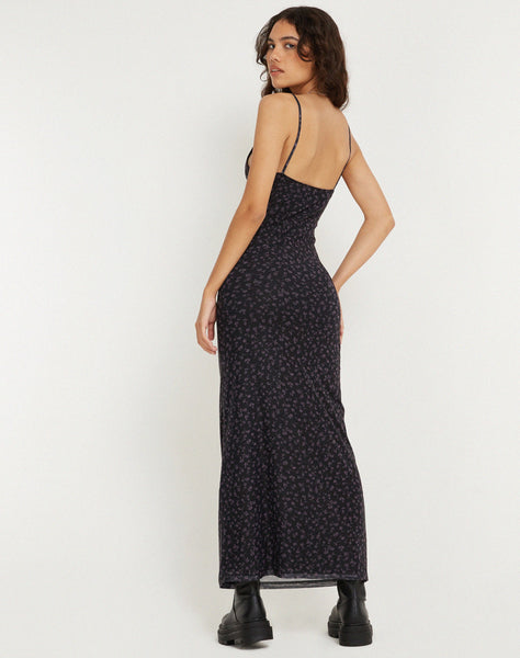 image of Norila Maxi Dress in Dark Ditsy Rose Black