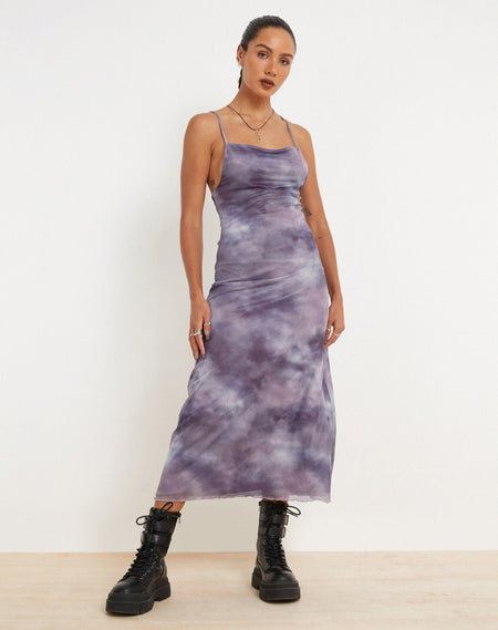 Juvina Midi Dress in Satin Watercolour Plum