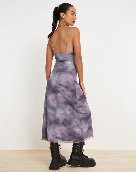 image of Norishi Printed Mesh Midi Dress in Smokey Gradients Purple