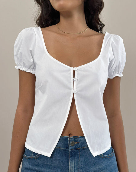 Mirette Long Sleeve V-Neck Top in Open Knit White