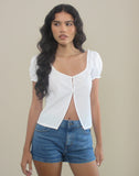 Image of Norya Puff Sleeve Top in Poplin White