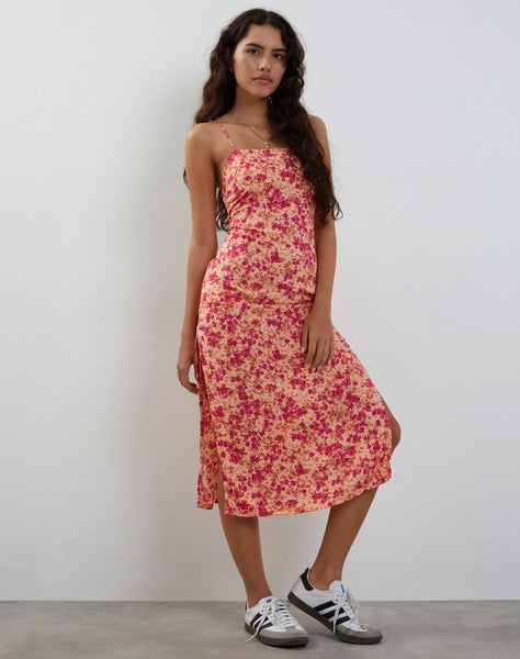 Image of Nosita Midi Dress in Wild Dark Flower Cantaloupe