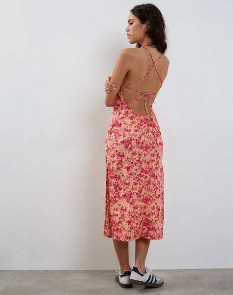 Image of Nosita Midi Dress in Wild Dark Flower Cantaloupe