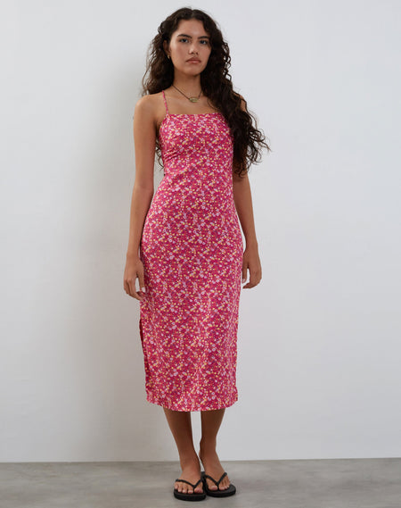 Ronsha Midi Dress in Dark Wild Flower Cantaloupe