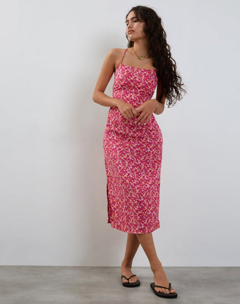 Image of Nosita Midi Dress In Ditsy Floral Pink