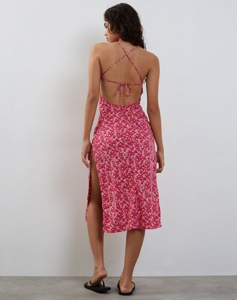 Image of Nosita Midi Dress In Ditsy Floral Pink