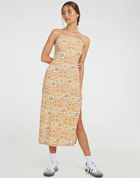 image of Nosita Midi Dress in Picnic Print Brown