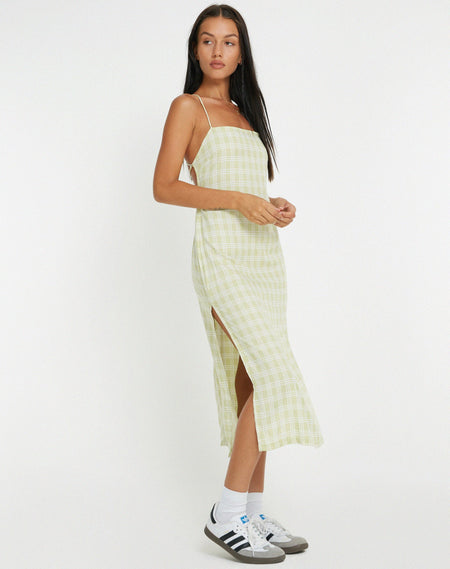 MOTEL X JACQUIE Beleame Bandeau Midaxi Dress in a Blue Striped Poplin