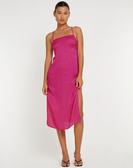 Palasha Midi Dress in Satin Dusky Pink