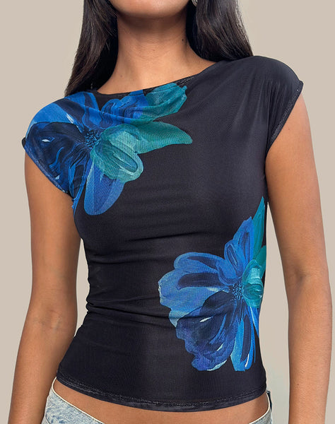 Image of Nova Top in Watercolour Flower Blue