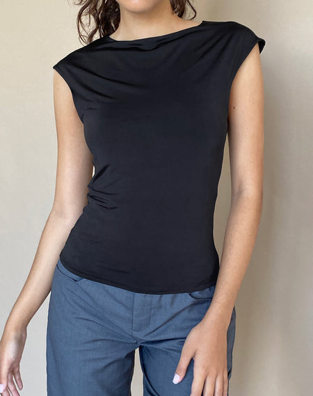 Clio Baggy Tee in Black Tissue Jersey