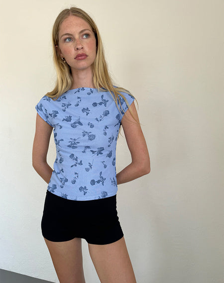 Katnis Top in Inky Blue Floral Mesh