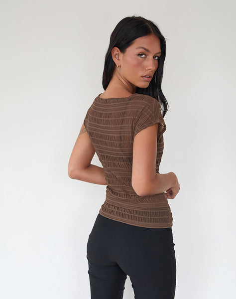 Image of Nova Ruched Top in Mesh Chocolate