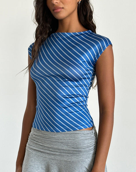 Image of Nova Slinky Top in Blue Diagonal Stripe