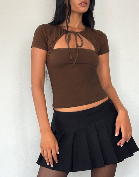 Image of Novalie Tie Front Top in Cocoa