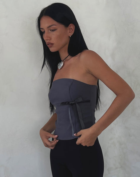 Image of Novita Bow Detail Bandeau Top in Tailoring Charcoal Grey