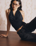 Image of Nyra High Neck Top in Cupro Black