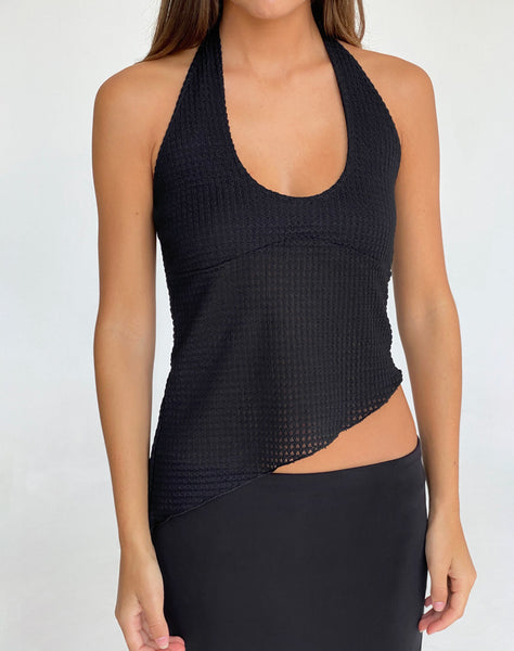 Image of Oceane Halterneck Top in Black Textured Crochet