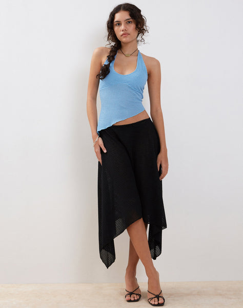 Image of Tullia Asymmetric Midi Skirt in Black Crochet