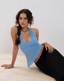 Image of Oceane Halterneck Top in Blue Textured Crochet