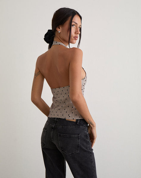 Image of Odin Vest Top in Beige with Polka Pinstripe