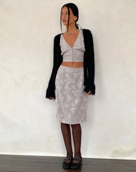 Image of Piyeto Midi Skirt in Satin Rose Silver Grey