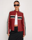 Image of Oliver Zip Up Jacket in PU Red with Ecru Stripe