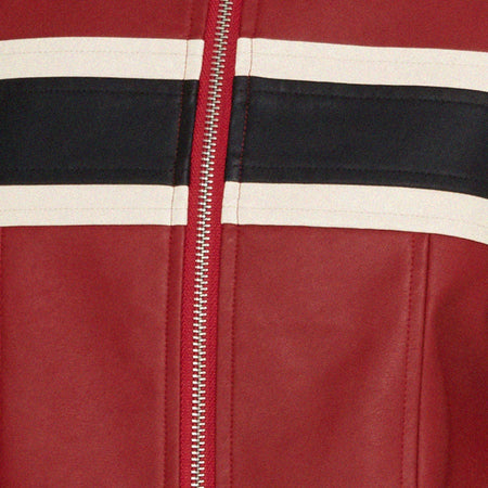 Oliver Zip Up Jacket in PU Red with Ecru Stripe