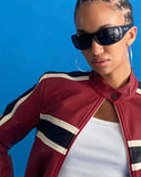 Image of Oliver Zip Up Jacket in PU Red with Ecru Stripe