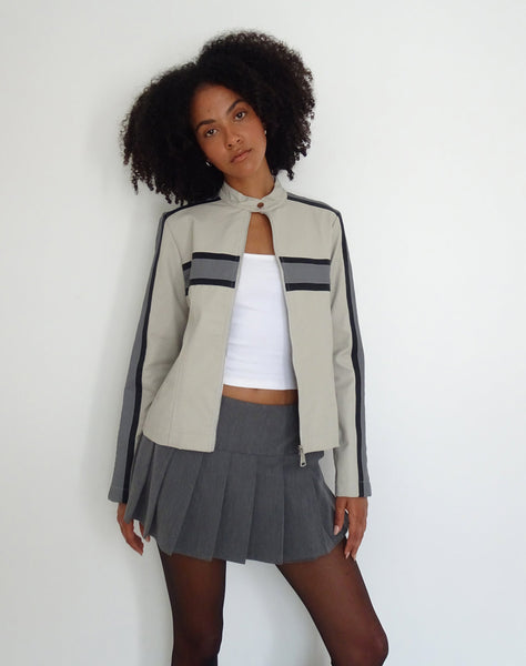 Image of MOTEL X JACQUIE Oliver Zip Up Jacket in Grey PU with Dark Grey Stripe