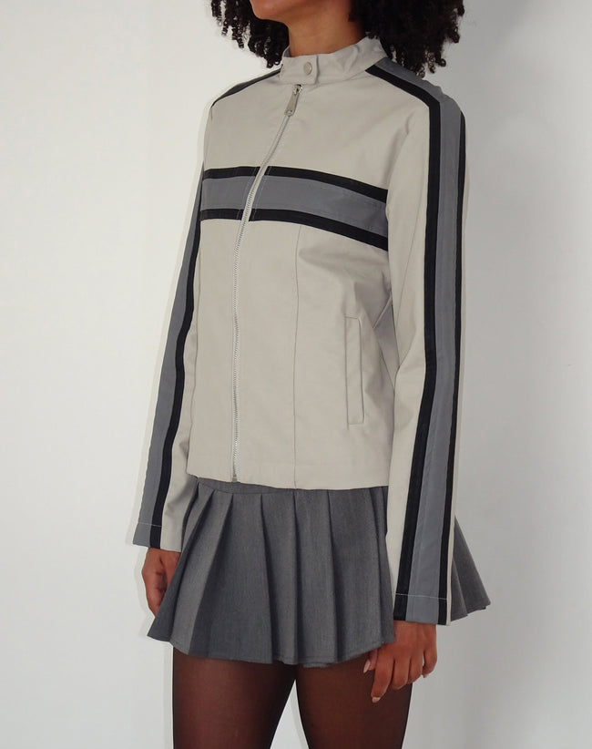 Image of MOTEL X JACQUIE Oliver Zip Up Jacket in Grey PU with Dark Grey Stripe