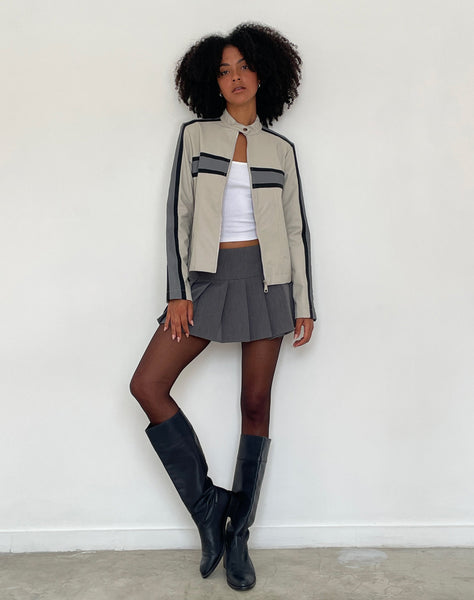 Image of MOTEL X JACQUIE Oliver Zip Up Jacket in Grey PU with Dark Grey Stripe