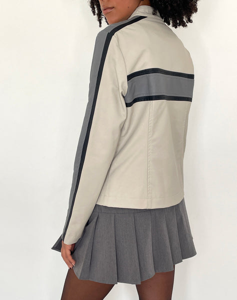 Image of MOTEL X JACQUIE Oliver Zip Up Jacket in Grey PU with Dark Grey Stripe