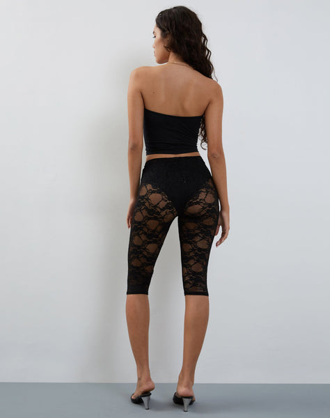 Image of Tuka Lace Cropped Capri Shorts in Black