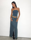 Image of Omas Denim Bandeau Top in Brown Blue Acid Wash