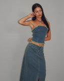 Image of Omas Denim Bandeau Top in Brown Blue Acid Wash