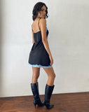 image of Oming Slip Mini Dress in Black with Blue Lace