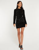 image of Onaki Long Sleeve Mini Dress in Mini Sequin Black