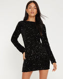 image of Onaki Long Sleeve Mini Dress in Mini Sequin Black