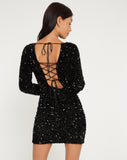 image of Onaki Long Sleeve Mini Dress in Mini Sequin Black