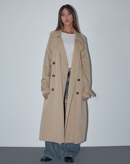 Berlin PU Trench Coat in Dark Brown