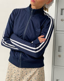 Image of Orion Zip Up Jumper in Navy with White Stripes and M Embroidery