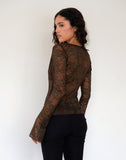 Image of Orphee Long Sleeve Lace Top in Brown