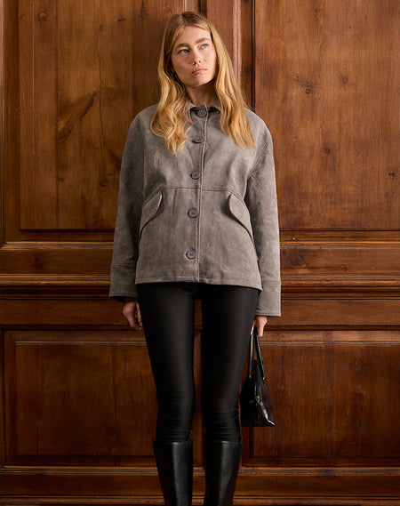 Harana Collar Jacket in Blue and Brown Check