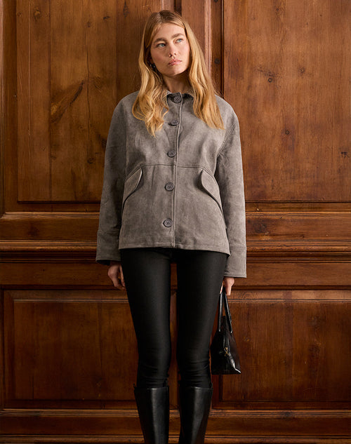 Image of Orson Jacket in Faux Suede Olive Grey