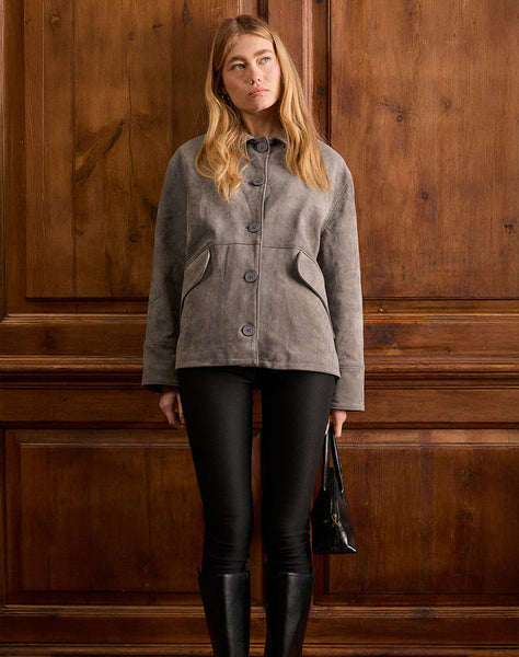 Image of Orson Jacket in Faux Suede Olive Grey